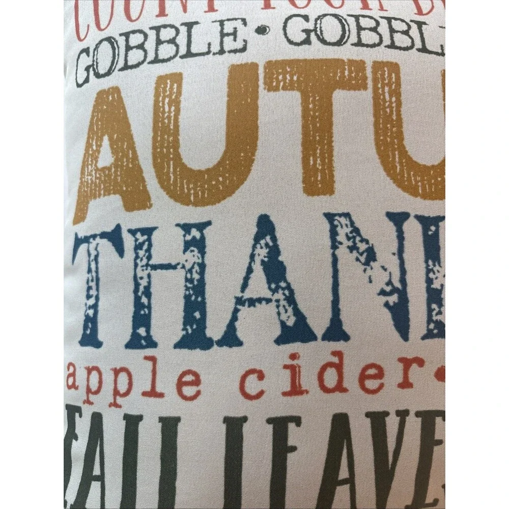 Autumn Thankful Subway Art Decorative Throw Pillow Fall Thanksgiving 13x14 Doubl